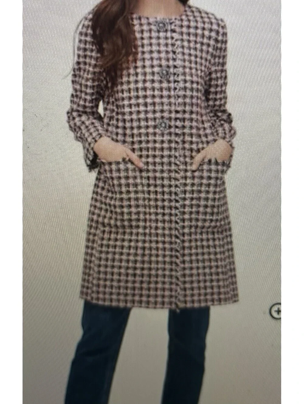 Kate Spade Pink Black Brown Enchanted Tweed Coat Crystal Rhinestone Buttons M